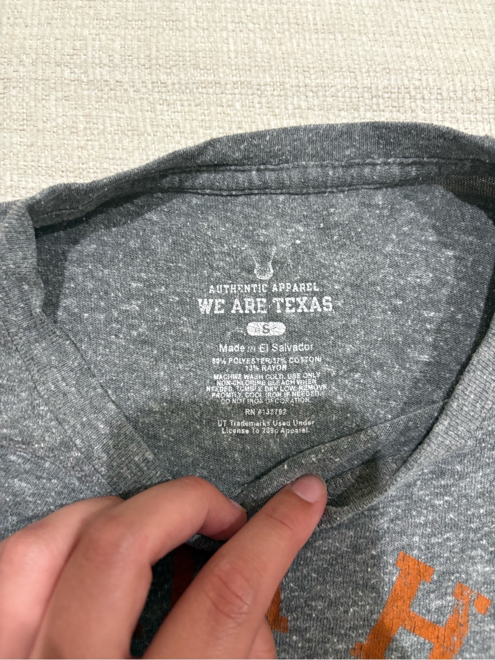 Hook 'Em Horns Texas Graphic Tee - Gray with Burnt Orange Print - Picture 2 of 3